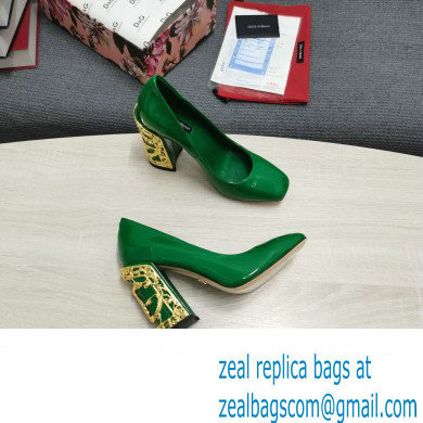 Dolce  &  Gabbana Logo Heel 10.5cm Patent leather Pumps Green 2022